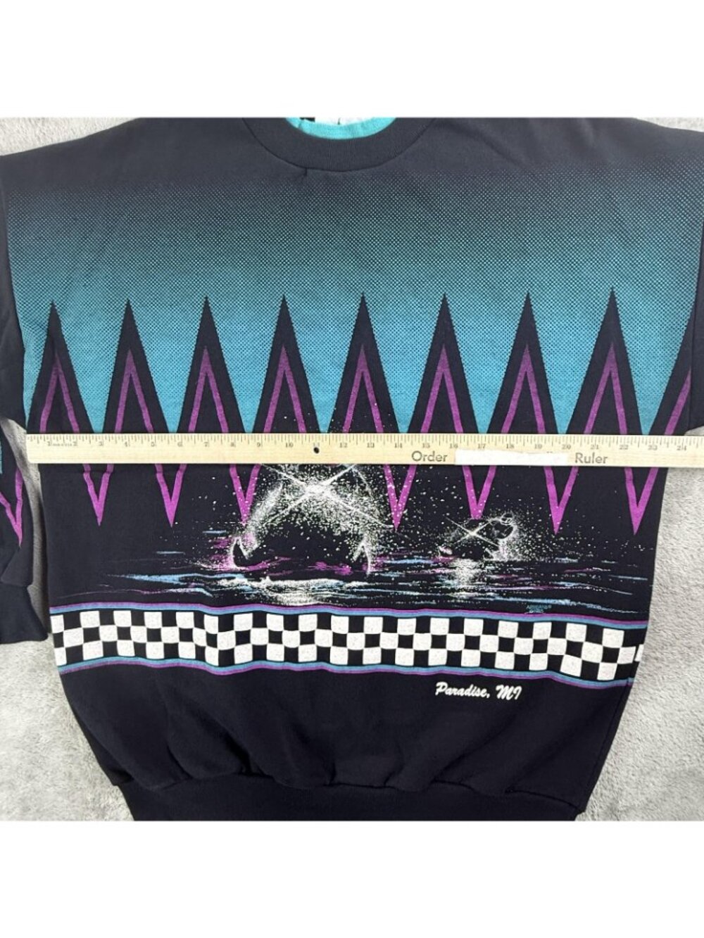 Vintage Artisans Sweatshirt Mens XL Black Water Ski Graphic Fleece USA 90s AOP - Picture 9 of 16